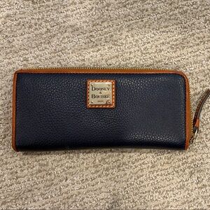 Dooney & Bourke Navy Leather Wallet with Tan Trim